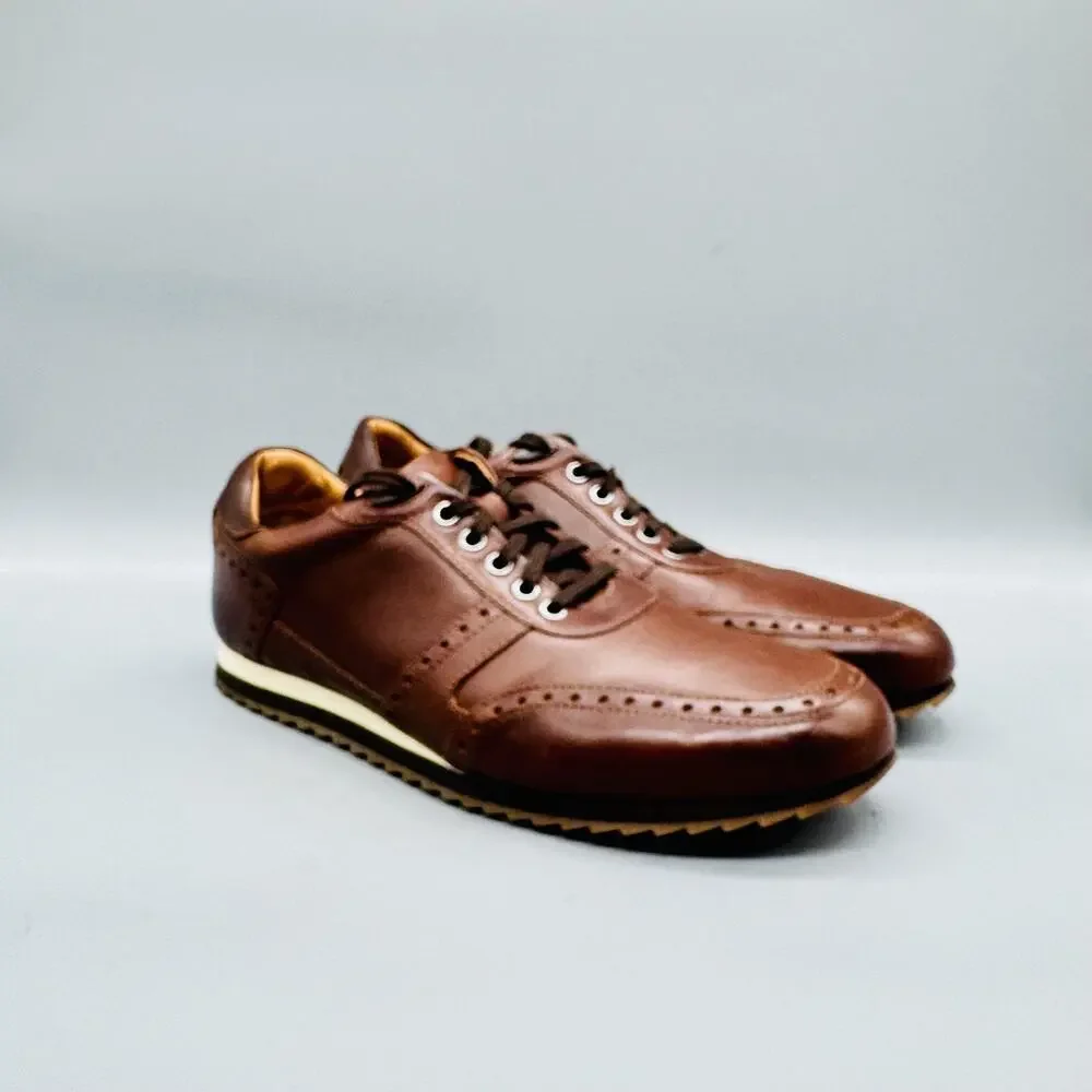 Johnston & Murphy Shoes Mens 8.5 Brown Leather Wingtip Sneakers Casual Comfort